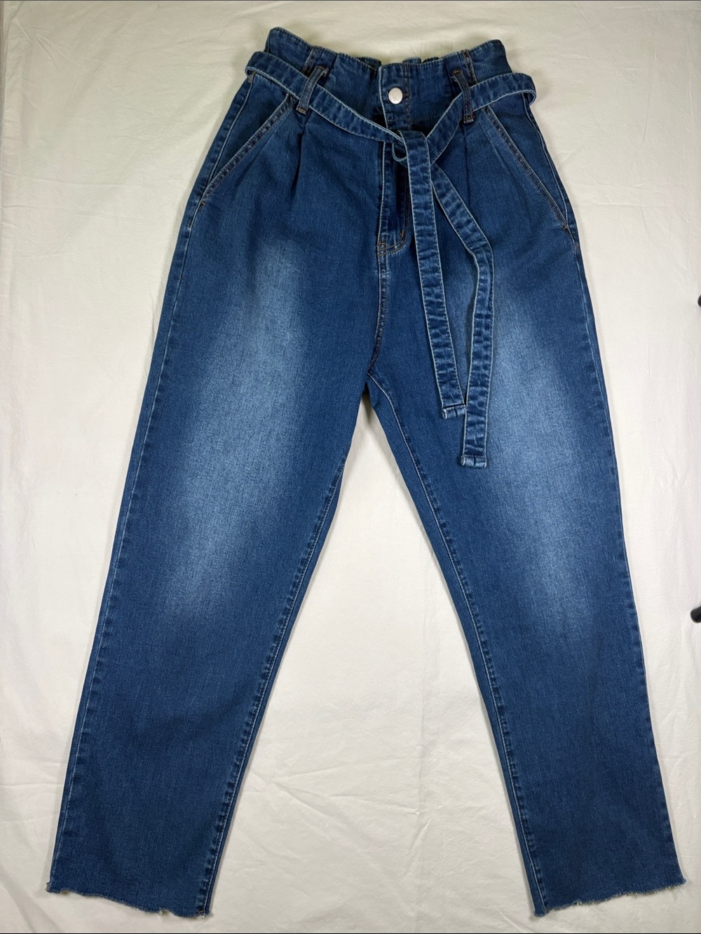 High-Waist Paperbag Wide Leg Jeans - Blue